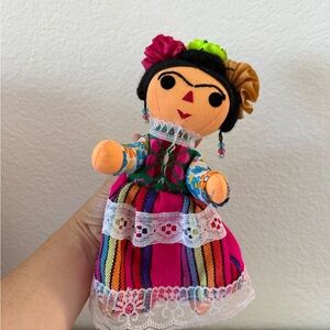 Handmade Frida Doll with Bright Multicolor Dress